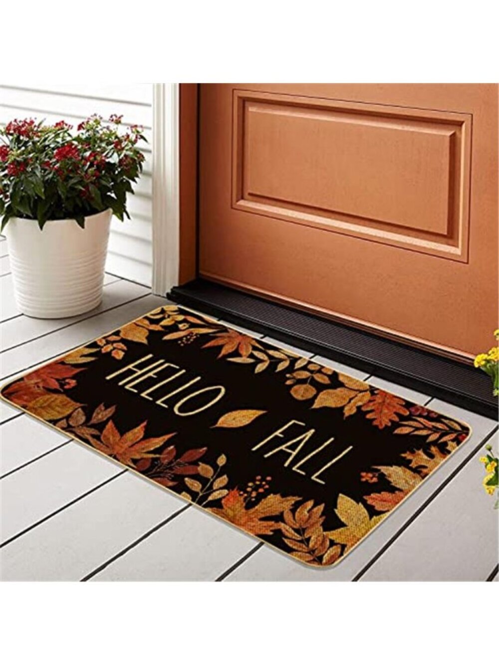 Hello Fall Maple Leaves Decorative Doormat, Fall Maple Leafs Door mat Indoor